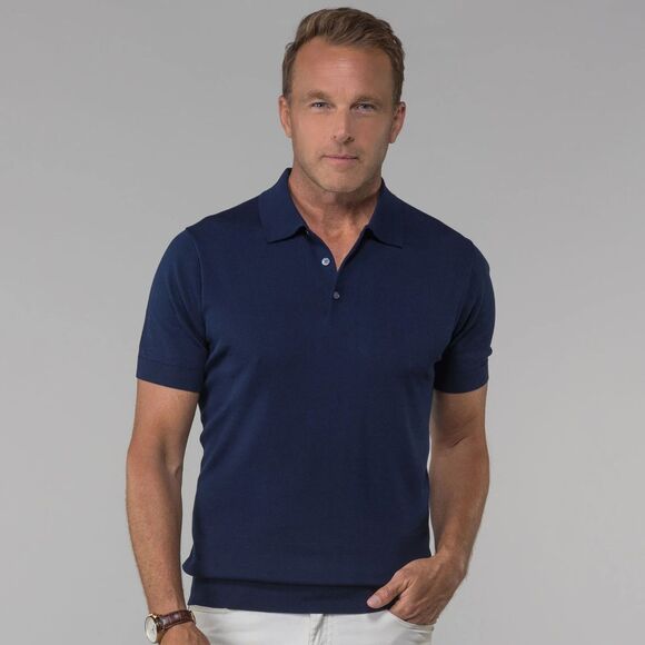 Collars & Co Polo Shirt Mens Small Navy Blue Silk Cotton Maranello 3 Button NWT